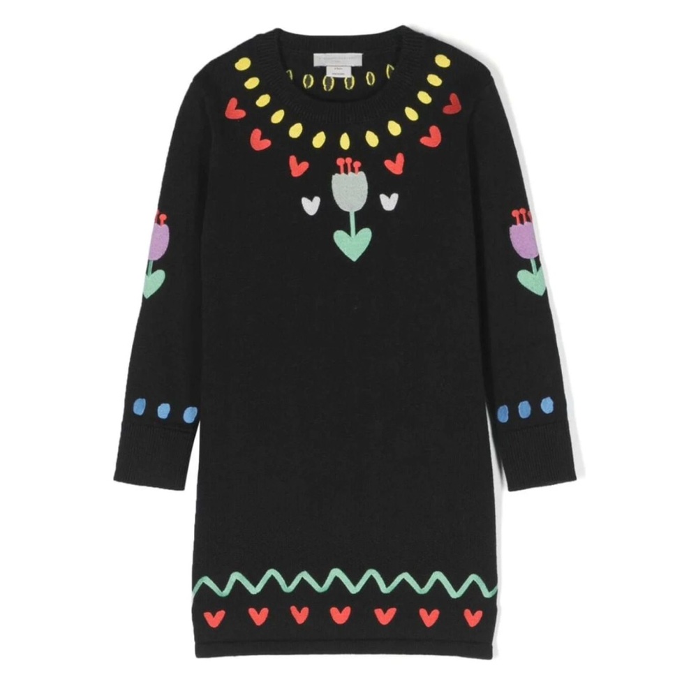 Stella McCartney Black Sweater with Colorful Floral Accents Size 5